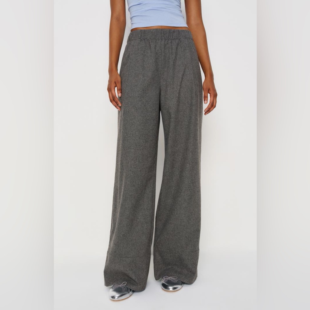 Reformation Fernando Wide Leg Pants In Grey Wool